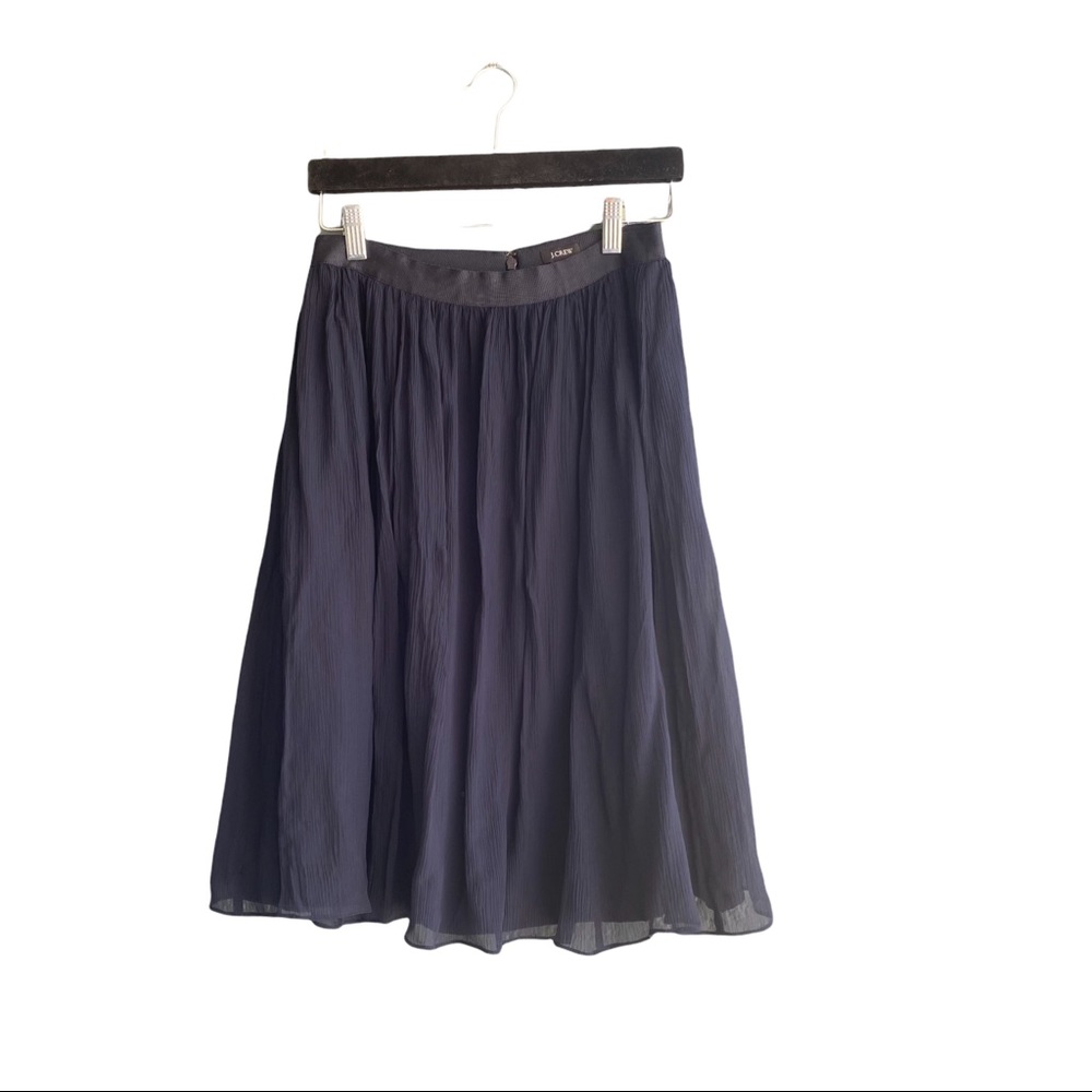 J. Crew Navy Blue Crinkled Chiffon MIDI Skirt
